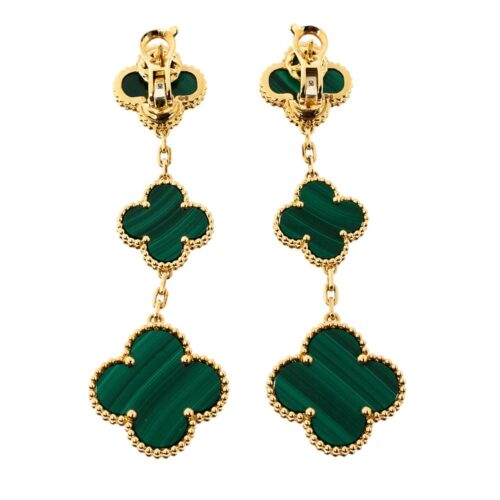 High Quality Luxury Van Cleef  Arpels Magic Alhambra 3 Motif Malachite 18K Yellow Gold/White Gold/Rose Gold Long Earrings product detail