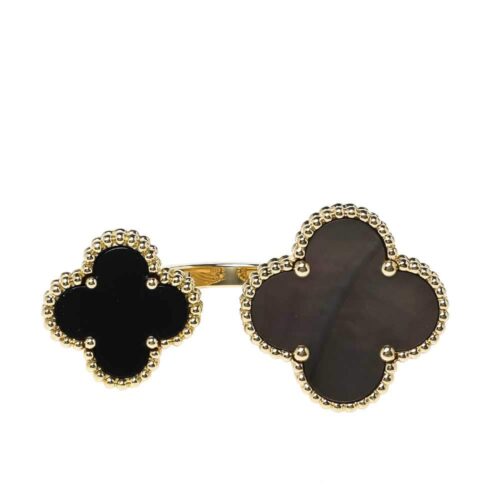 High Quality Luxury Van Cleef  Arpels Magic Alhambra Between The Finger Gemstone Inlay 18K Yellow Gold Cocktail Rin alternate view