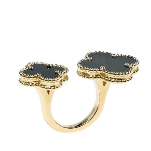 High Quality Luxury Van Cleef  Arpels Magic Alhambra Between The Finger Gemstone Inlay 18K Yellow Gold Cocktail Rin product detail