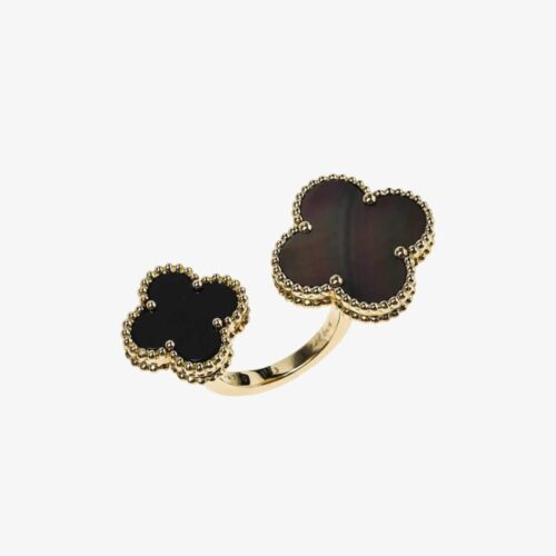 High Quality Luxury Van Cleef  Arpels Magic Alhambra Between The Finger Gemstone Inlay 18K Yellow Gold Cocktail Rin