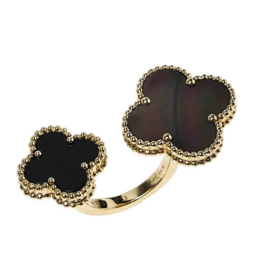 High Quality Luxury Van Cleef  Arpels Magic Alhambra Between The Finger Gemstone Inlay 18K Yellow Gold Cocktail Rin product detail