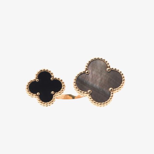 High Quality Luxury Van Cleef  Arpels Magic Alhambra Between The Finger Ring Yellow Gold, Mother-Of-Pearl, Onyx