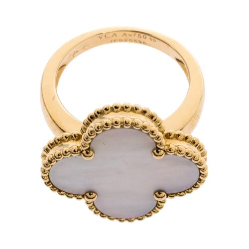 High Quality Luxury Van Cleef  Arpels Magic Alhambra White Mother Of Pearl 18K Yellow Gold Ring alternate view