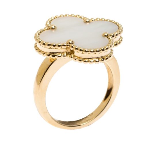 High Quality Luxury Van Cleef  Arpels Magic Alhambra White Mother Of Pearl 18K Yellow Gold Ring product detail