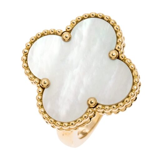 High Quality Luxury Van Cleef  Arpels Magic Alhambra White Mother Of Pearl 18K Yellow Gold Ring product detail
