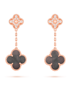 High Quality Luxury Van Cleef  Arpels Magic Alhambra Earrings 2 Motifs Rose Gold Diamond Mother-Of-Pearl alternate view
