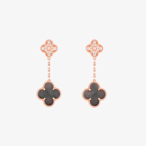 High Quality Luxury Van Cleef  Arpels Magic Alhambra Earrings 2 Motifs Rose Gold Diamond Mother-Of-Pearl