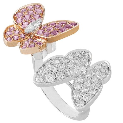 High Quality Luxury Van Cleef  Arpels Pink 18K Gold Two Butterfly Between The Finger Ring alternate view