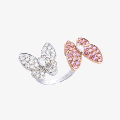 High Quality Luxury Van Cleef  Arpels Pink 18K Gold Two Butterfly Between The Finger Ring