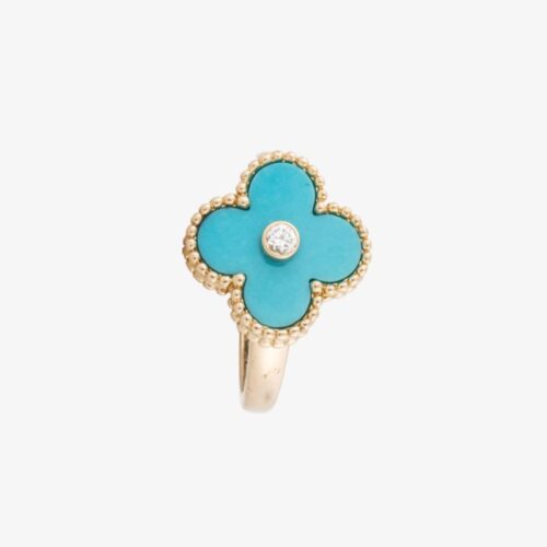 High Quality Luxury Van Cleef  Arpels Pre-Owned Vintage Alhambra Yellow Gold Ring In Turquoise