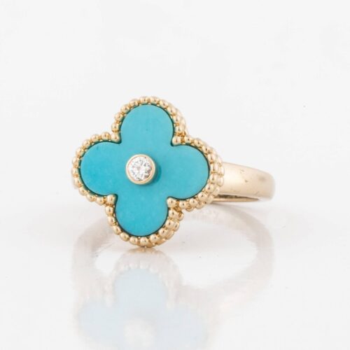 High Quality Luxury Van Cleef  Arpels Pre-Owned Vintage Alhambra Yellow Gold Ring In Turquoise product detail
