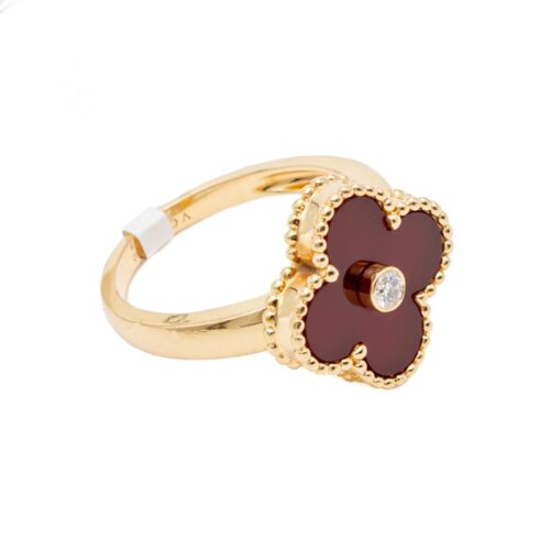 High Quality Luxury Van Cleef  Arpels Red Carnelian Vintage Alhambra Diamond Yellow Gold/White Gold product detail