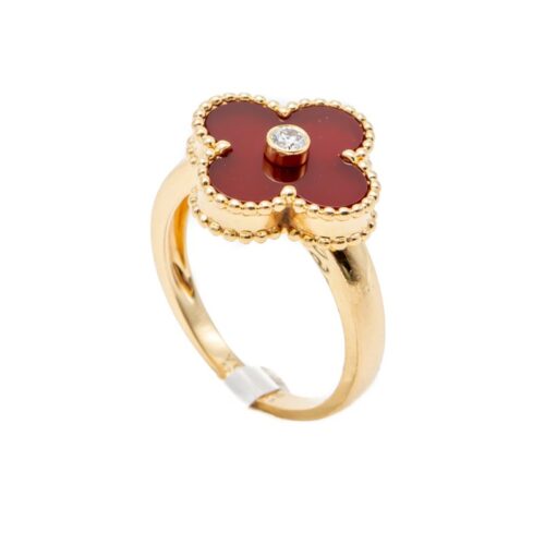 High Quality Luxury Van Cleef  Arpels Red Carnelian Vintage Alhambra Diamond Yellow Gold/White Gold product detail