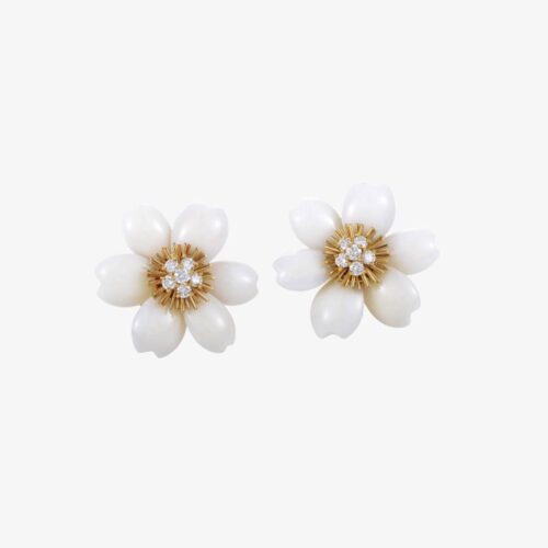 High Quality Luxury Van Cleef  Arpels Rose De Noel Diamond And White Coral Flower Yellow Gold