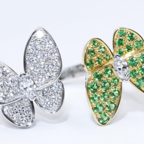 High Quality Luxury Van Cleef  Arpels Two Butterfly Between The Finger Ring Green alternate view