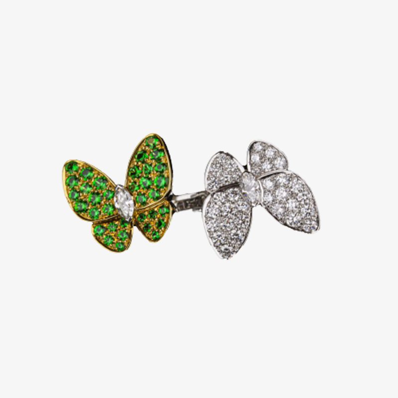 High Quality Luxury Van Cleef Arpels Two Butterfly Between The Finger Ring Green