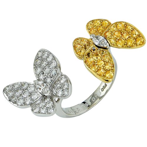 High Quality Luxury Van Cleef  Arpels Two Butterfly Between The Finger Ring White Gold, Diamond, Sapphire product detail