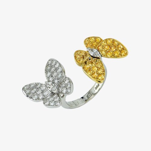 High Quality Luxury Van Cleef  Arpels Two Butterfly Between The Finger Ring White Gold, Diamond, Sapphire