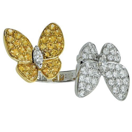 High Quality Luxury Van Cleef  Arpels Two Butterfly Between The Finger Ring White Gold, Diamond, Sapphire product detail