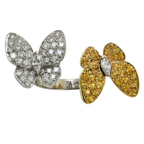 High Quality Luxury Van Cleef  Arpels Two Butterfly Between The Finger Ring White Gold, Diamond, Sapphire product detail