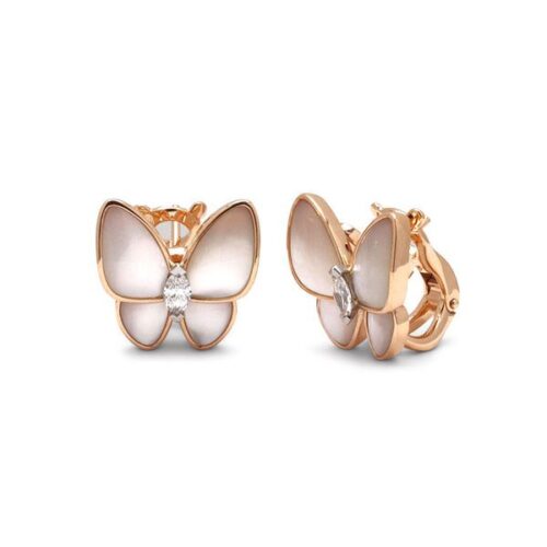 High Quality Luxury Van Cleef  Arpels Two Butterfly Earrings Rose Gold Diamond Mother-Of-Pearl product detail