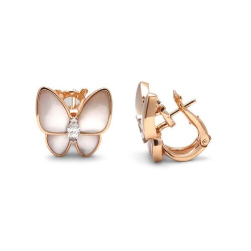 High Quality Luxury Van Cleef  Arpels Two Butterfly Earrings Rose Gold Diamond Mother-Of-Pearl product detail