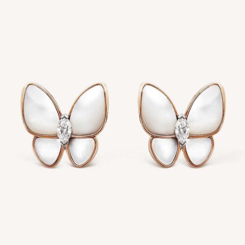 High Quality Luxury Van Cleef  Arpels Two Butterfly Earrings Rose Gold Diamond Mother-Of-Pearl alternate view