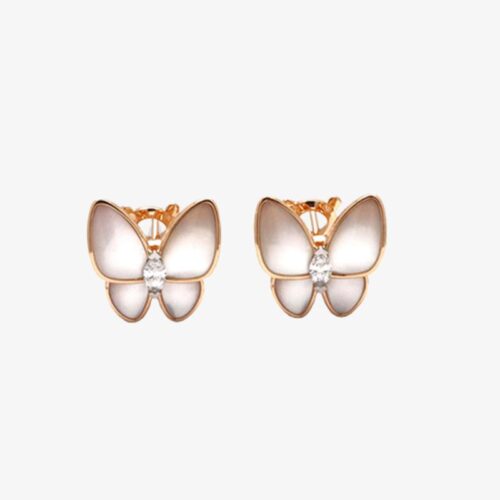 High Quality Luxury Van Cleef  Arpels Two Butterfly Earrings Rose Gold Diamond Mother-Of-Pearl