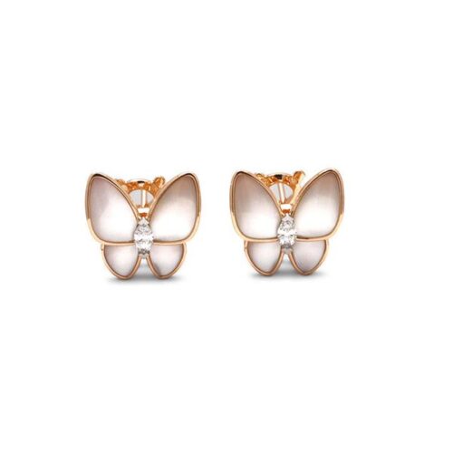 High Quality Luxury Van Cleef  Arpels Two Butterfly Earrings Rose Gold Diamond Mother-Of-Pearl product detail