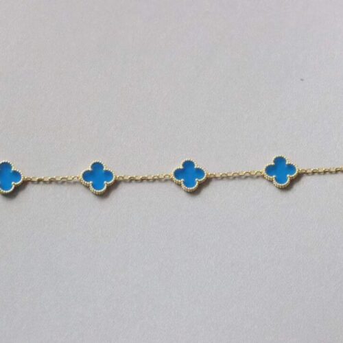 High Quality Luxury Van Cleef  Arpels Vintage Alhambra 5 Motif 18K Yellow Gold Turquoise Bracelet product detail