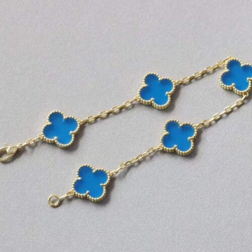 High Quality Luxury Van Cleef  Arpels Vintage Alhambra 5 Motif 18K Yellow Gold Turquoise Bracelet product detail