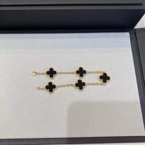 High Quality Luxury Van Cleef  Arpels Vintage Alhambra Bracelet 5 Motifs Onyx Rose Gold product detail