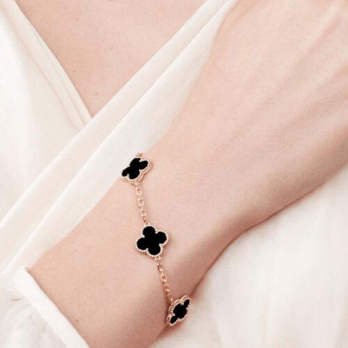 High Quality Luxury Van Cleef  Arpels Vintage Alhambra Bracelet 5 Motifs Onyx Rose Gold product detail