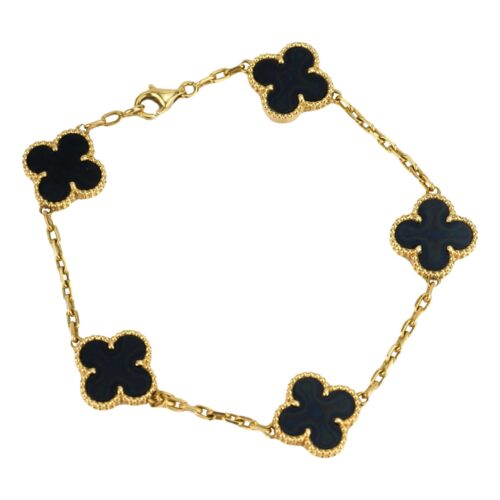 High Quality Luxury Van Cleef  Arpels Vintage Alhambra Bracelet 5 Motifs Onyx Rose Gold alternate view