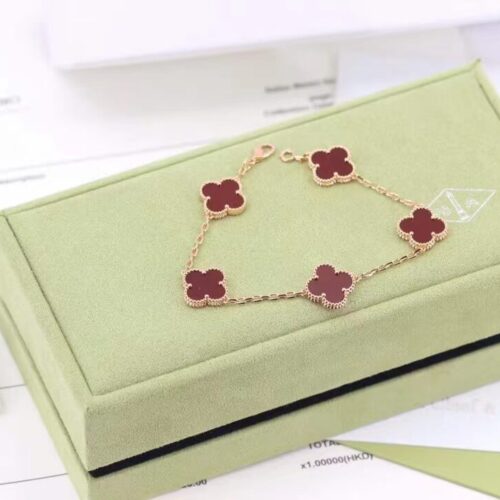 High Quality Luxury Van Cleef  Arpels Vintage Alhambra Bracelet 5 Motifs Rose Gold With Carnelian Mother Of Pearl product detail
