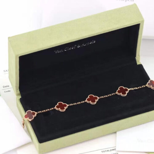 High Quality Luxury Van Cleef  Arpels Vintage Alhambra Bracelet 5 Motifs Rose Gold With Carnelian Mother Of Pearl product detail