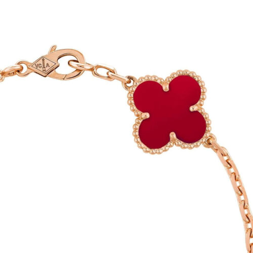 High Quality Luxury Van Cleef  Arpels Vintage Alhambra Bracelet 5 Motifs Rose Gold With Carnelian Mother Of Pearl alternate view