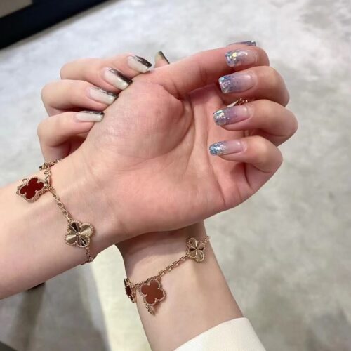 High Quality Luxury Van Cleef Arpels Vintage Alhambra Bracelet 5 Motifs Rose Gold With Carnelian product detail