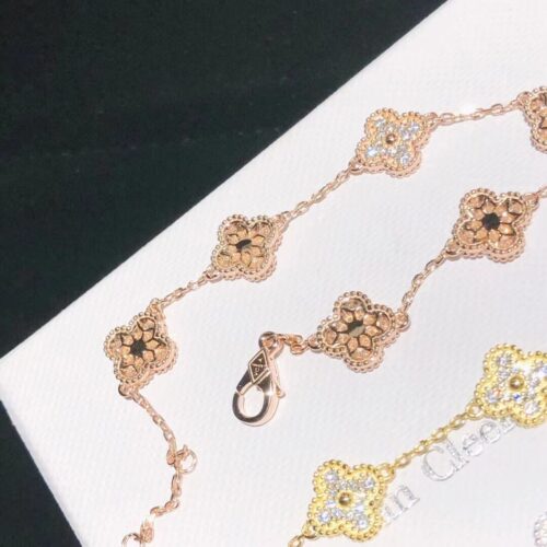 High Quality Luxury Van Cleef  Arpels Vintage Alhambra Bracelet 5 Motifs Yellow Gold With Round Diamonds product detail
