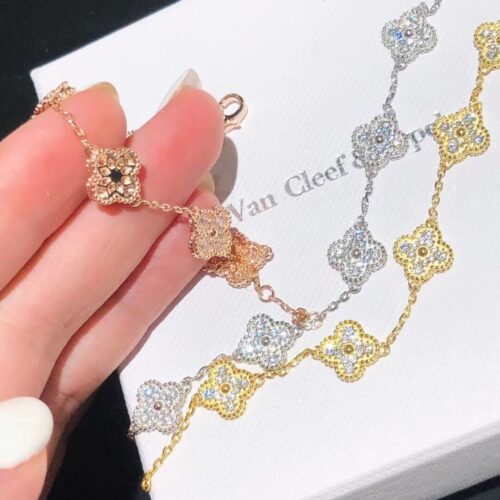 High Quality Luxury Van Cleef  Arpels Vintage Alhambra Bracelet 5 Motifs Yellow Gold With Round Diamonds product detail