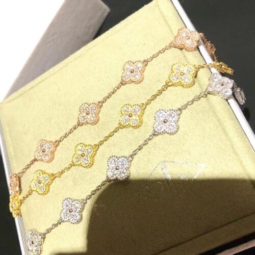 High Quality Luxury Van Cleef  Arpels Vintage Alhambra Bracelet 5 Motifs Yellow Gold With Round Diamonds product detail