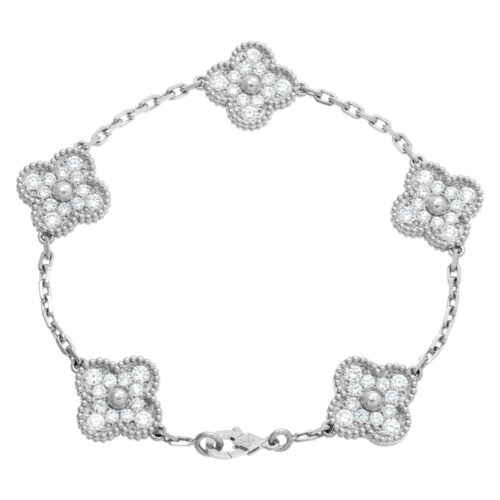 High Quality Luxury Van Cleef  Arpels Vintage Alhambra Bracelet 5 Motifs Yellow Gold With Round Diamonds alternate view
