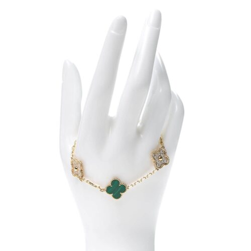 High Quality Luxury Van Cleef Arpels Vintage Alhambra Bracelet 5 Motifs With Diamonds And Malachite product detail