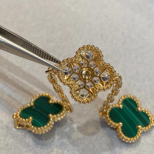 High Quality Luxury Van Cleef Arpels Vintage Alhambra Bracelet 5 Motifs With Diamonds And Malachite product detail
