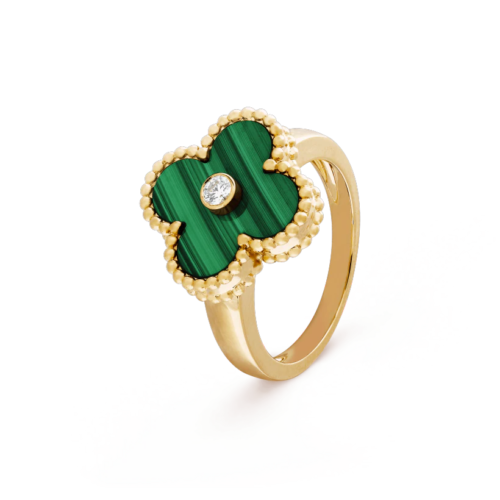 High Quality Luxury Van Cleef  Arpels Vintage Alhambra Ring, Zircon, Malachite alternate view
