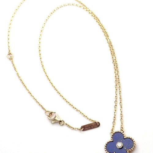 High Quality Luxury Van Cleef  Arpels Vintage Alhambra Pendant Yellow Gold With Lapis Stone Mother Of Pearl Round Diamonds alternate view