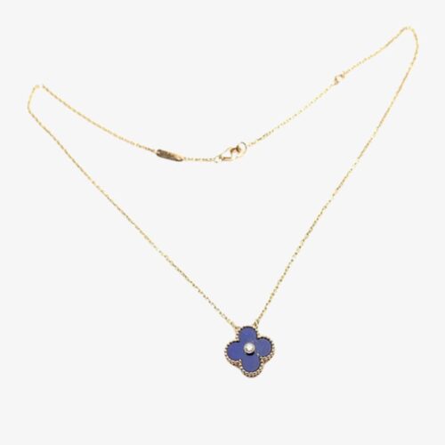 High Quality Luxury Van Cleef  Arpels Vintage Alhambra Pendant Yellow Gold With Lapis Stone Mother Of Pearl Round Diamonds