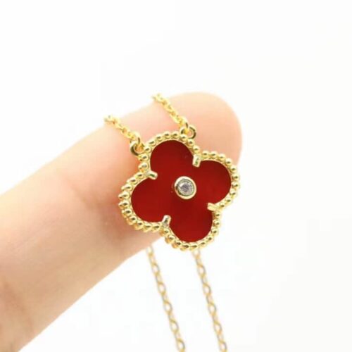 High Quality Luxury Van Cleef  Arpels Vintage Alhambra Pendant Yellow/Rose Gold With Carnelian Mother Of Pearl Round Diamonds product detail