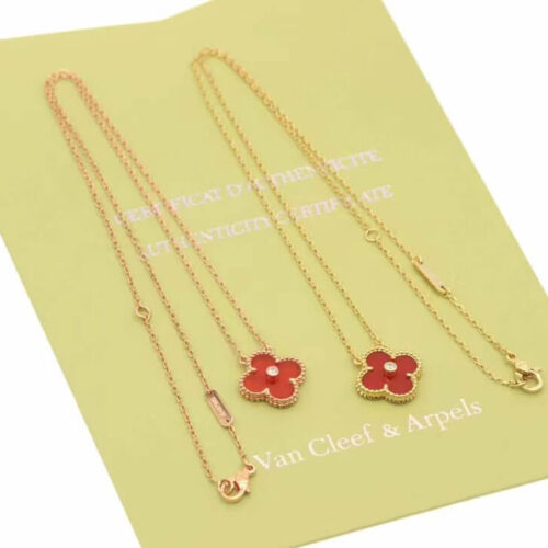 High Quality Luxury Van Cleef  Arpels Vintage Alhambra Pendant Yellow/Rose Gold With Carnelian Mother Of Pearl Round Diamonds product detail