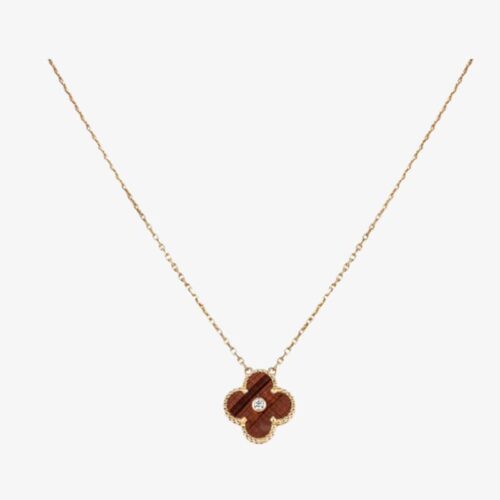 High Quality Luxury Van Cleef  Arpels Vintage Alhambra Pendant Yellow/Rose Gold With Carnelian Mother Of Pearl Round Diamonds